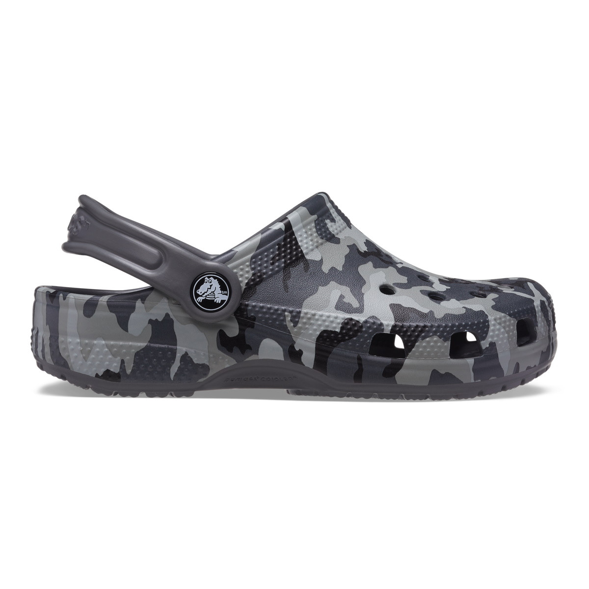 Saboti Crocs Classic Camo Clog Kids Negru - Black/Grey - imagine 7